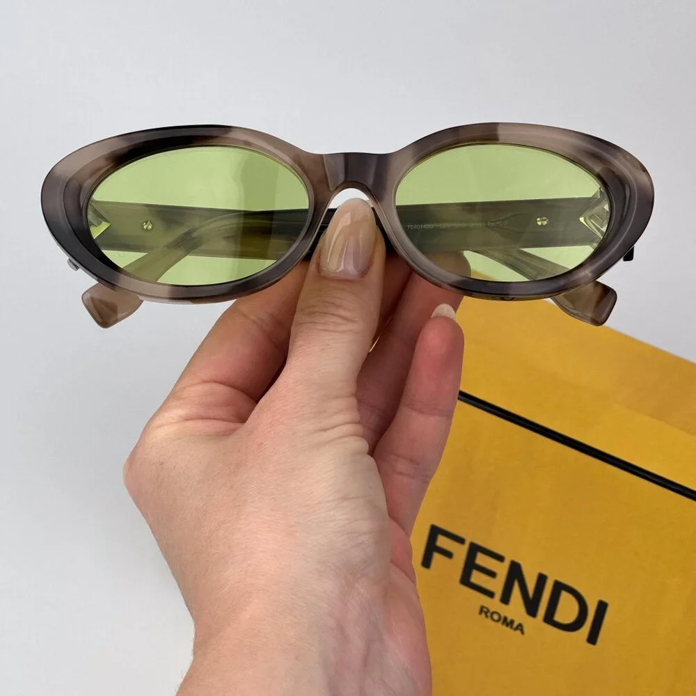 Fendi FF DIAMONDS FE40140U 01A Men NEW AUTHENTIC Sunglasses Oval Havana Green